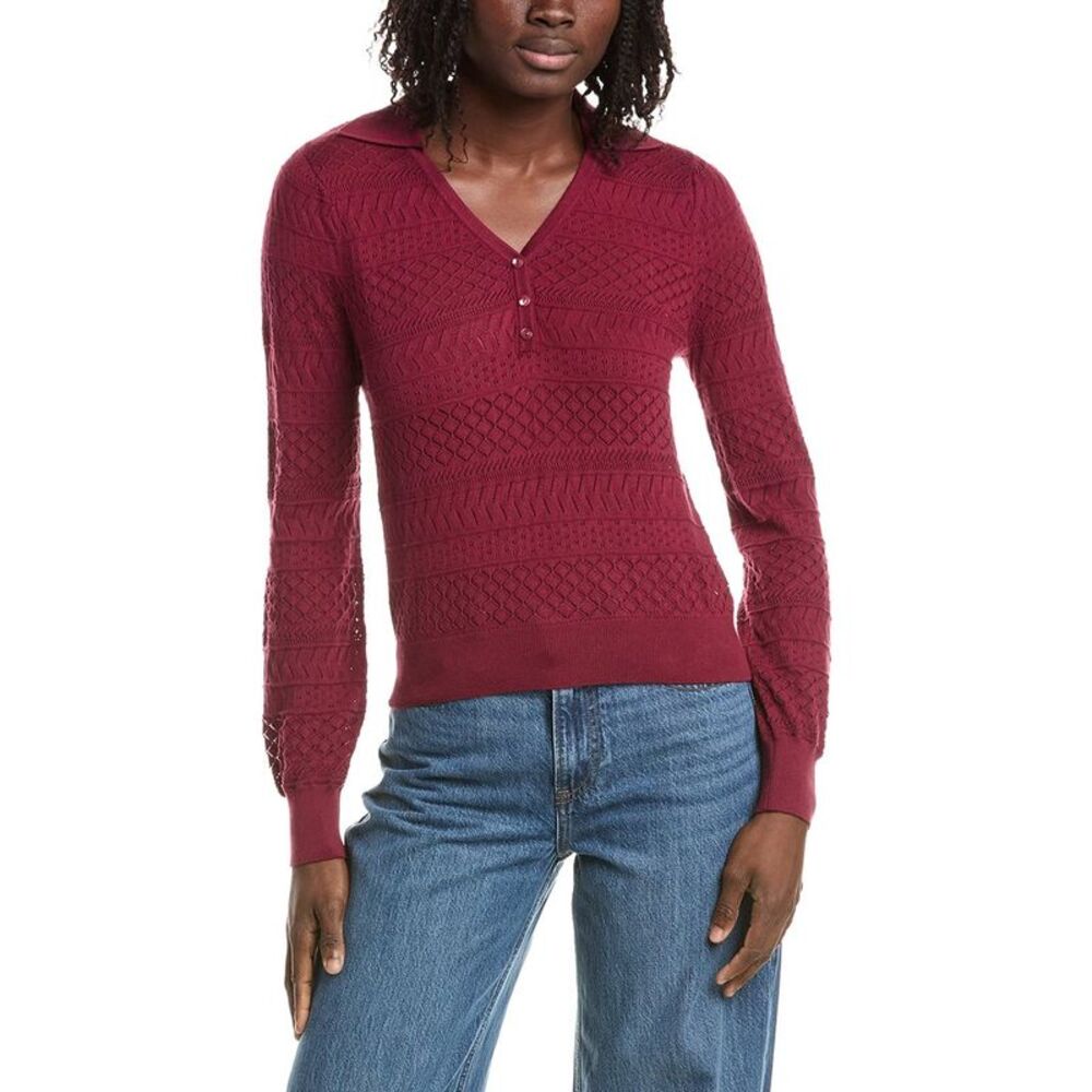 &Isla Womens  Serena Stitch Polo Neck Sweater, Red
